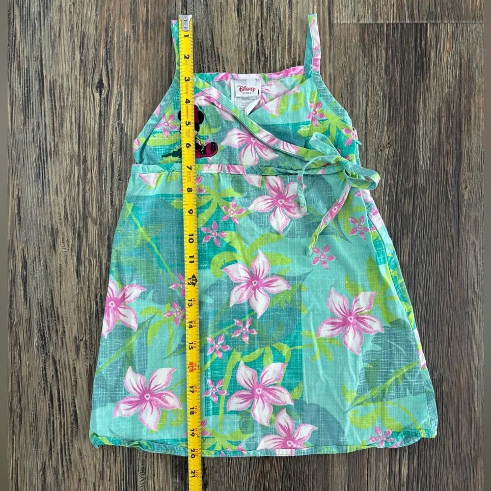 Vtg Disney Store Minnie Mouse Tropical Hawaiian Cotton Dress 4T Green Pink Y2K - Picture 5 of 11